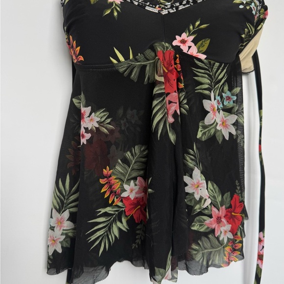 Kona Sol Black Floral Mesh Strapless Tankini Swim Top size Small - Picture 6 of 9